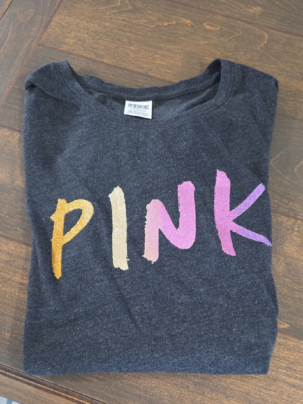 PINK Victoria's Secret Black Kids' Tee with Multicolor Glitter Logo